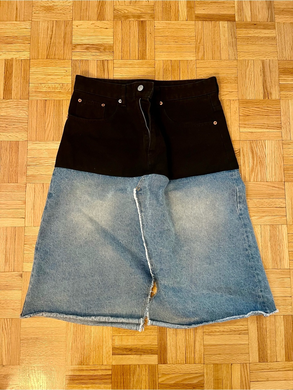 MM6 Maison Margiela women’s Two-Tone Black and Blue Denim Shorts